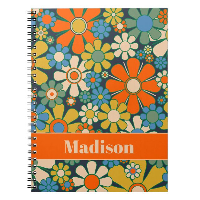 Retro Garden Blume 60er 70er Floral Personalisiert Notizblock (Vorderseite)