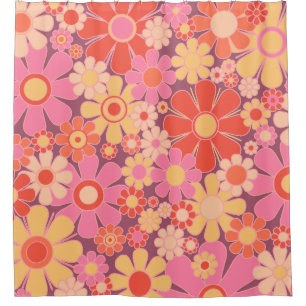 Retro Garden Blume 60er 70er Pattern Pink Duschvorhang