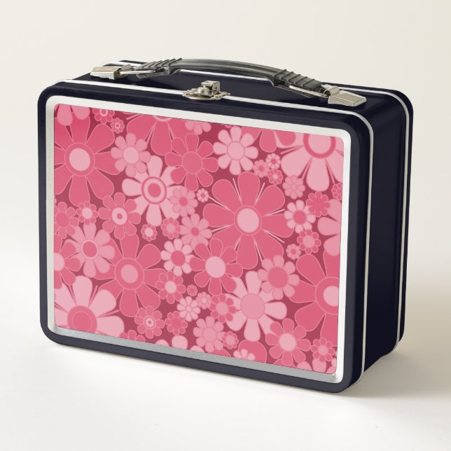 Retro Garden Blume 60er 70er Y2K Blumenmuster Metall Brotdose (Vorderseite)