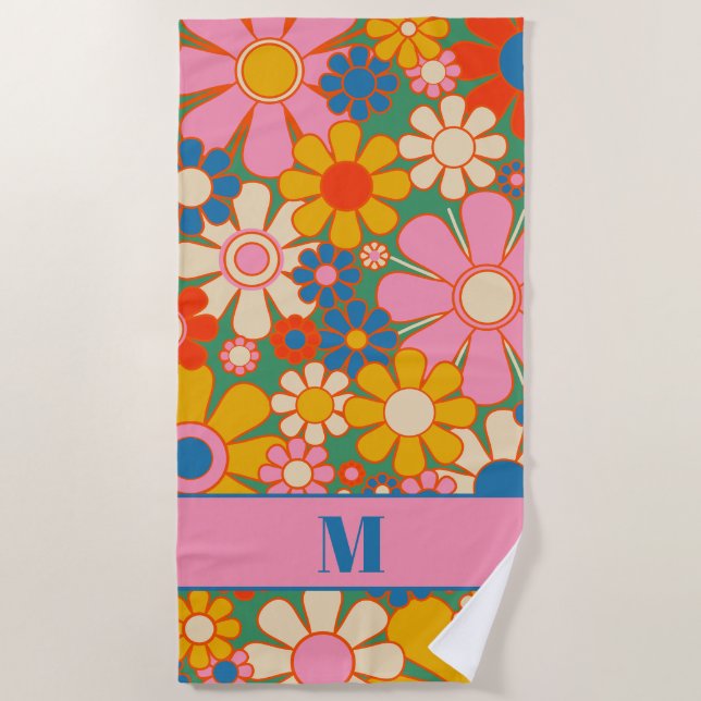Retro Garden Blume farbenfrohe Blumenmuster Strandtuch (Vorderseite)