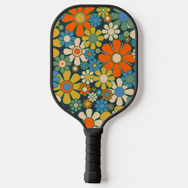 Retro Garden Blume Gefallen floraler 60er 70er Pickleball Schläger (Rückseite)