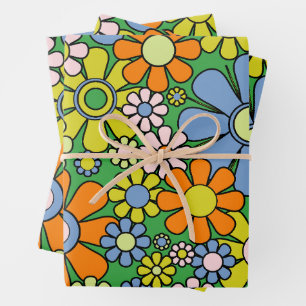 Retro Garden Blume Groovy 60er 70er Colorful Geschenkpapier Set