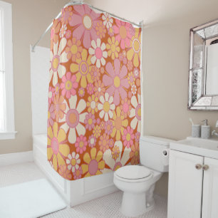 Retro Garden Blume Groovy 60er 70er Floral Pattern Duschvorhang