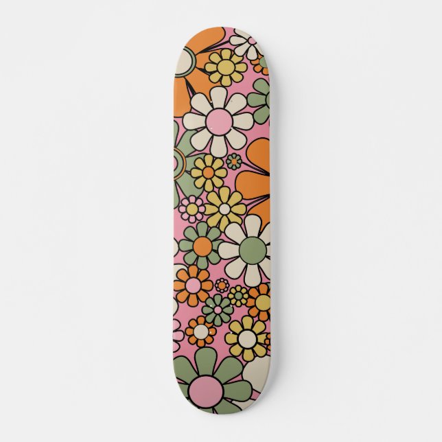 Retro Garden Blume Groovy 60er 70er Floral Pattern Skateboard (Vorne)