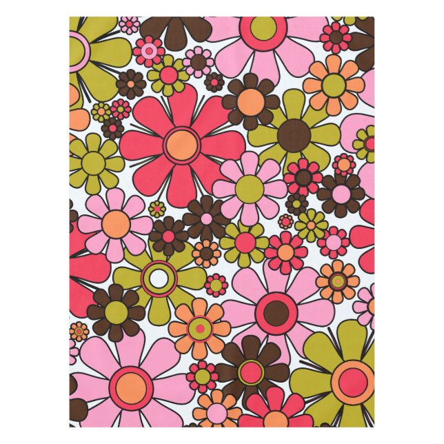 Retro Garden Blume Groovy 60er 70er Floral Pattern Tischdecke (Vorderseite)