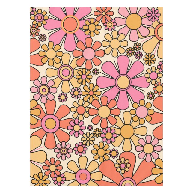 Retro Garden Blume Groovy 60er 70er Floral Pattern Tischdecke (Vorderseite)