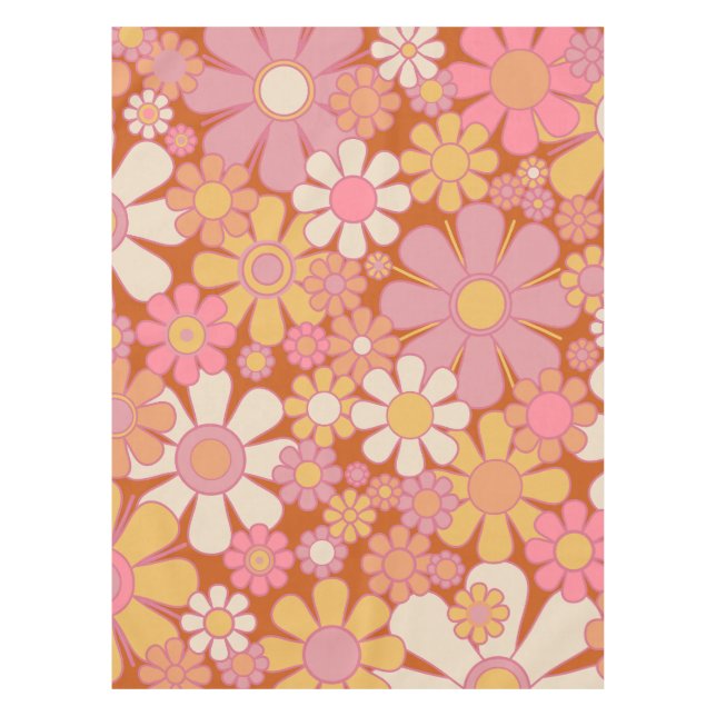 Retro Garden Blume Groovy 60er 70er Floral Pattern Tischdecke (Vorderseite)