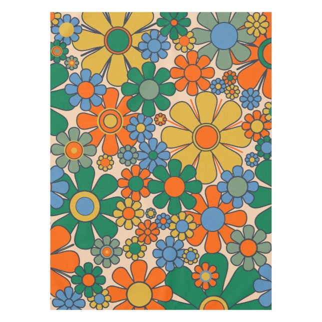 Retro Garden Blume Groovy 60er 70er Floral Pattern Tischdecke (Vorderseite)