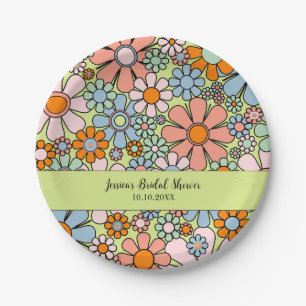 Retro Garden Blume Groovy 60er 70er Personalisiert Pappteller