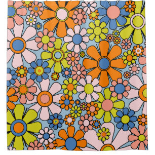 Retro Garden Blume Groovy 60er 70er Spring Floral Duschvorhang