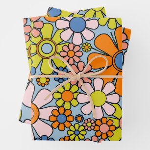 Retro Garden Blume Groovy 60er 70er Spring Floral Geschenkpapier Set