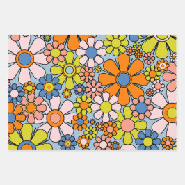Retro Garden Blume Groovy 60er 70er Spring Floral Geschenkpapier Set