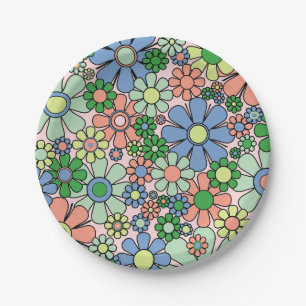 Retro Garden Blume Groovy 60er 70er Spring Floral Pappteller
