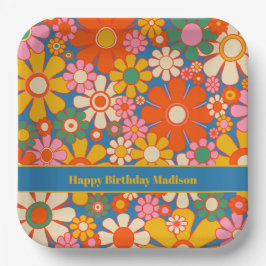 Retro Garden farbenfroher 60er 70er Floral Pattern Pappteller