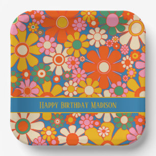 Retro Garden farbenfroher 60er 70er Floral Pattern Pappteller
