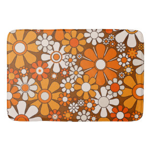 Retro Garden Floral 60er 70er Pattern Brown & Oran Badematte