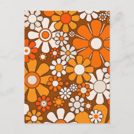Retro Garden Floral 60er 70er Pattern Brown & Oran Postkarte