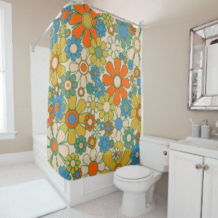 Retro Garden Floral 60er 70er Pattern Duschvorhang