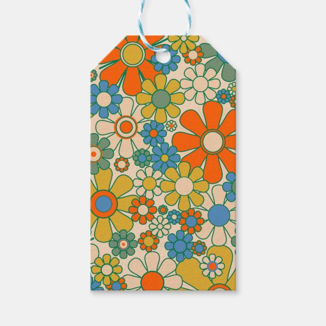 Retro Garden Floral 60er 70er Pattern Geschenkanhänger (Vorderseite)