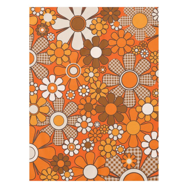 Retro Garden Gingham Blume 60er 70er Groovy Floral Tischdecke (Vorderseite)