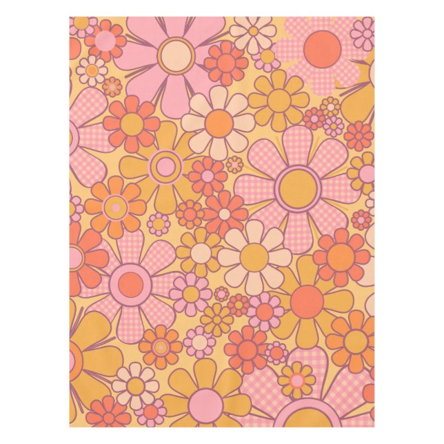 Retro Garden Gingham Blume 60er 70er Pattern Tischdecke (Vorderseite)