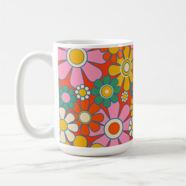Retro Garden Groovy 60er 70er Floral Pattern Kaffeetasse (Links)