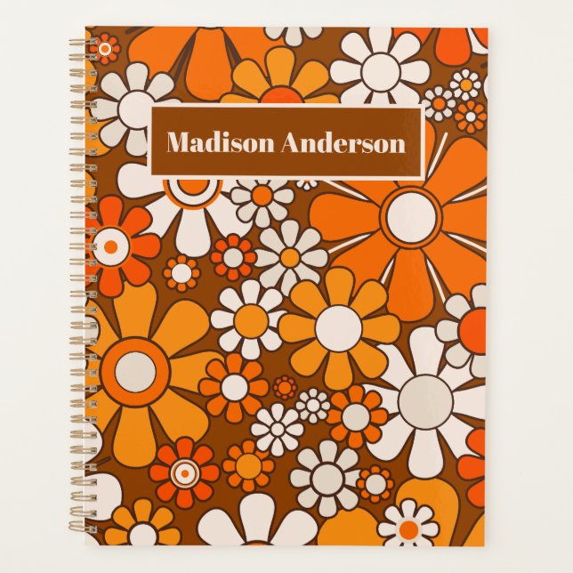 Retro Garden Groovy 70er Blume Brown & Orange Planer (Vorderseite)