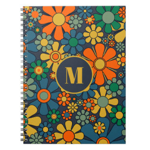 Retro Garden Groovy Floral 60er 70er Muster Initia Notizblock