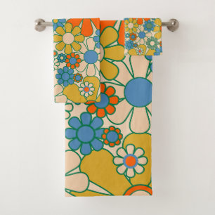 Retro Garden Groovy Floral 60er 70er Pattern Badhandtuch Set