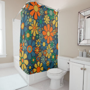 Retro Garden Groovy Floral 60er 70er Pattern Duschvorhang