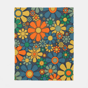 Retro Garden Groovy Floral 60er 70er Pattern Fleecedecke