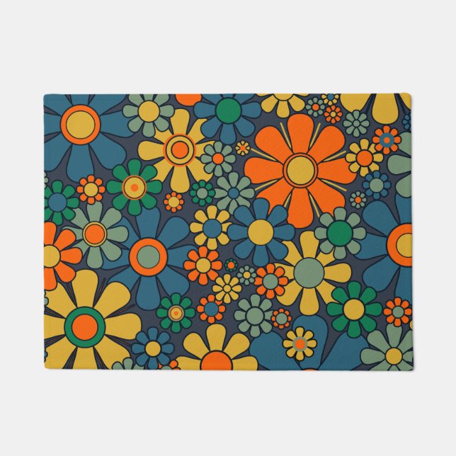 Retro Garden Groovy Floral 60er 70er Pattern Fußmatte (Vorderseite)
