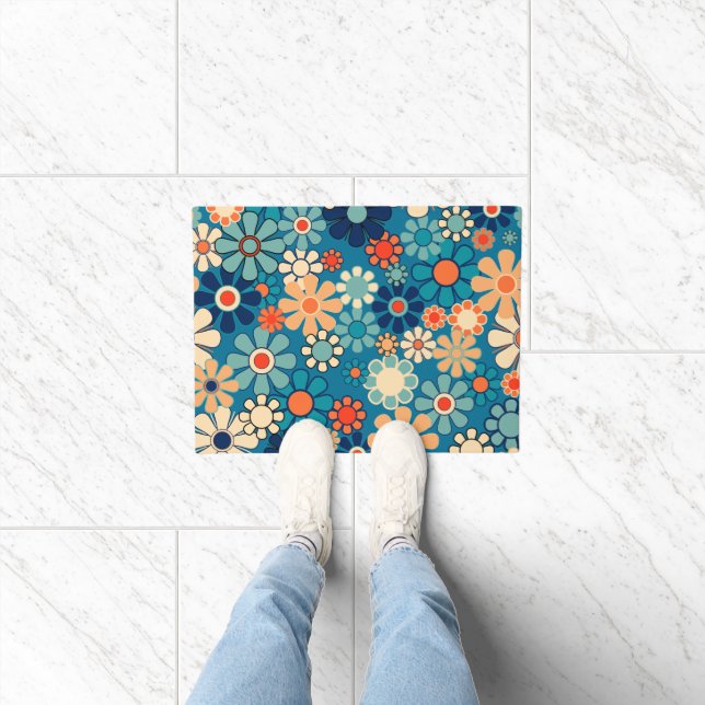 Retro Garden Groovy Floral 60er 70er Pattern Fußmatte (Indoor)