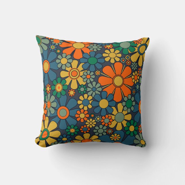 Retro Garden Groovy Floral 60er 70er Pattern Kissen (Vorderseite)