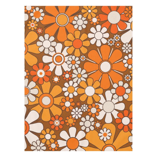 Retro Garden Groovy Floral 60er 70er Pattern Tischdecke (Vorderseite)