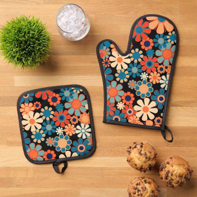 Retro Garden Groovy Ofenhandschuh & Topflappen-Set (Oben Unten)