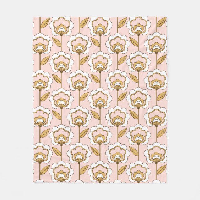 Retro Garden Pink Floral Muster Fleecedecke (Vorderseite)