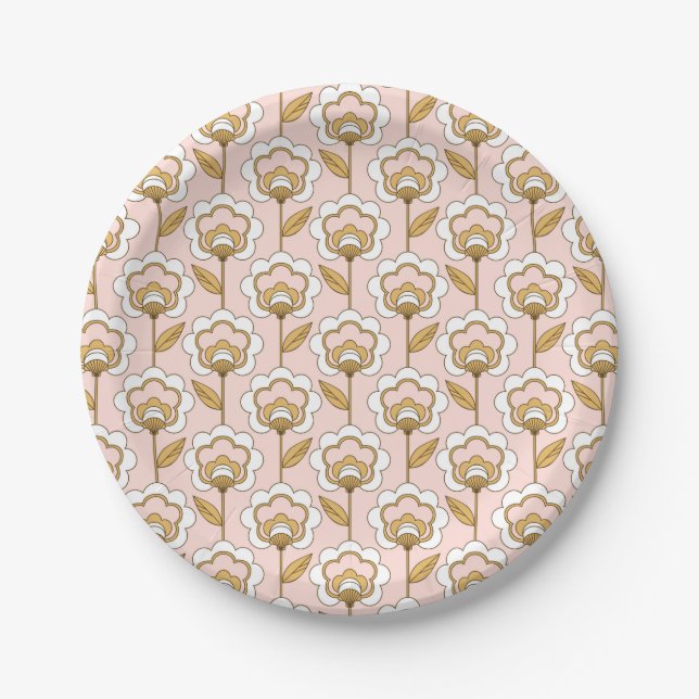 Retro Garden Pink Floral Muster Pappteller (Vorderseite)
