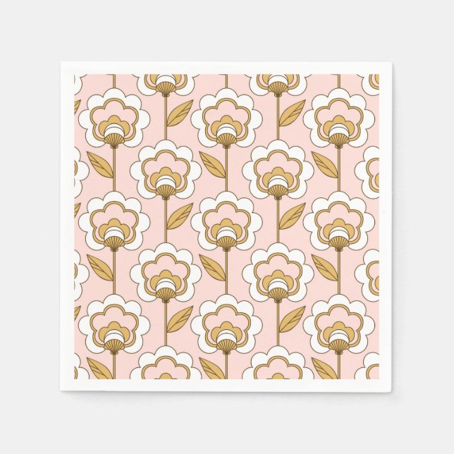 Retro Garden Pink Floral Muster Serviette (Vorderseite)