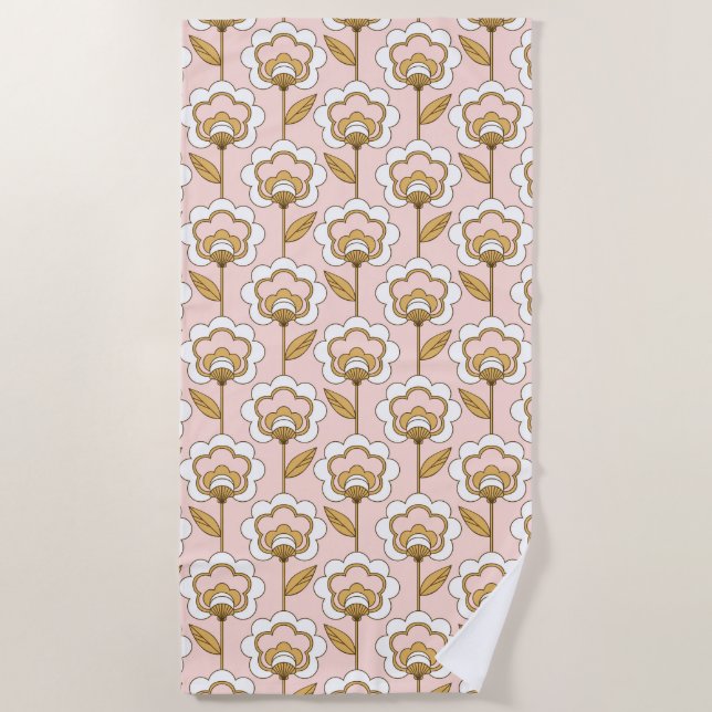 Retro Garden Pink Floral Muster Strandtuch (Vorderseite)