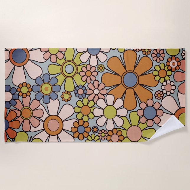 Retro Garden Vintag 60er 70er Ästhetische Blume Strandtuch (Vorderseite)