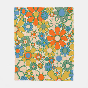 Retro-Garten-Blumenmuster 60er 70er Jahre Fleecedecke