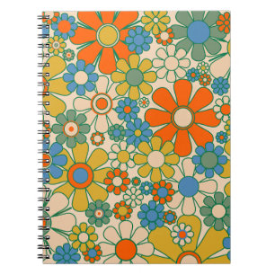 Retro-Garten-Blumenmuster 60er 70er Jahre Notizblock