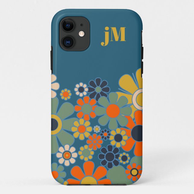 Retro-Garten-Blumenmuster mit Initialen Case-Mate iPhone Hülle (Rückseite)