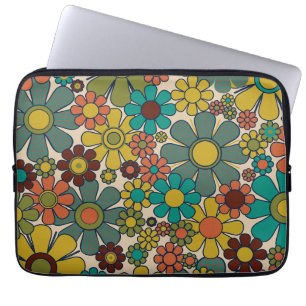 Retro-Garten-Gingham-Blumen 70er Jahre Blumenmuste Laptopschutzhülle