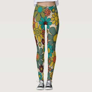 Retro-Garten-Gingham-Blumen 70er Jahre Blumenmuste Leggings