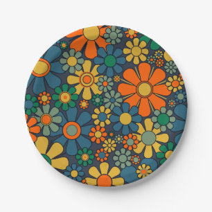 Retro-Garten Groovy-Blumenmuster 60er 70er Jahre Pappteller