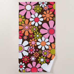 Retro-Gartenblumen Groovy 60er 70er Blumenmuster Strandtuch