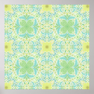 Retro-Gartenblumen in Grün und Gelb Poster