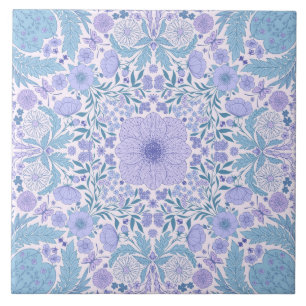 Retro Gartenfloralen in Blau und Violett Fliese